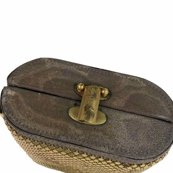 Vintage Comeco Gold Chainmail Purse Gray Leather - Picture 8 of 9